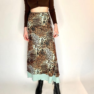 Vintage Brown And Blue Leopard Print Tiered Skirt (12)