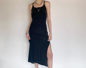 Vintage Black Velvet Dress (M)