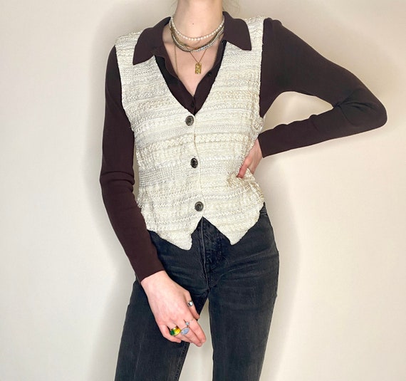 Vintage Cream/off White Beaded Sweater Vest M - Etsy