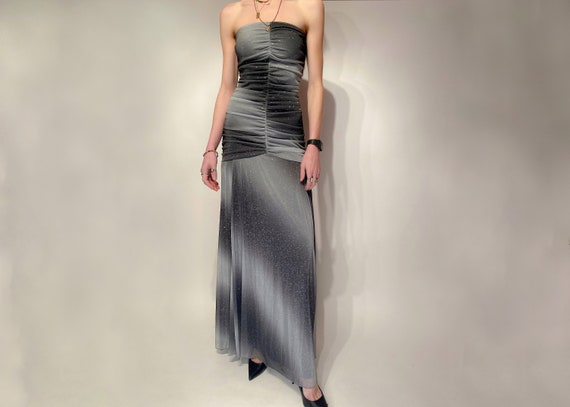 Vintage Y2K Grey Cinched Ombr Strapless Tube Sparkly Dress (M) - Etsy