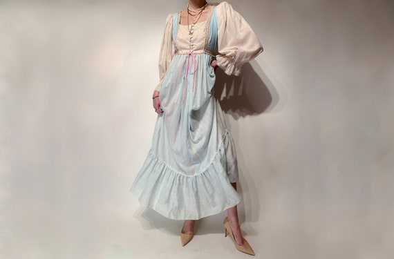 True Vintage 1970'S Ian Morley for Fern Violette Prairie Style Dress (S)