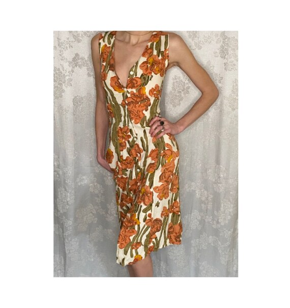 Vintage Floral Summer Dress (XS)
