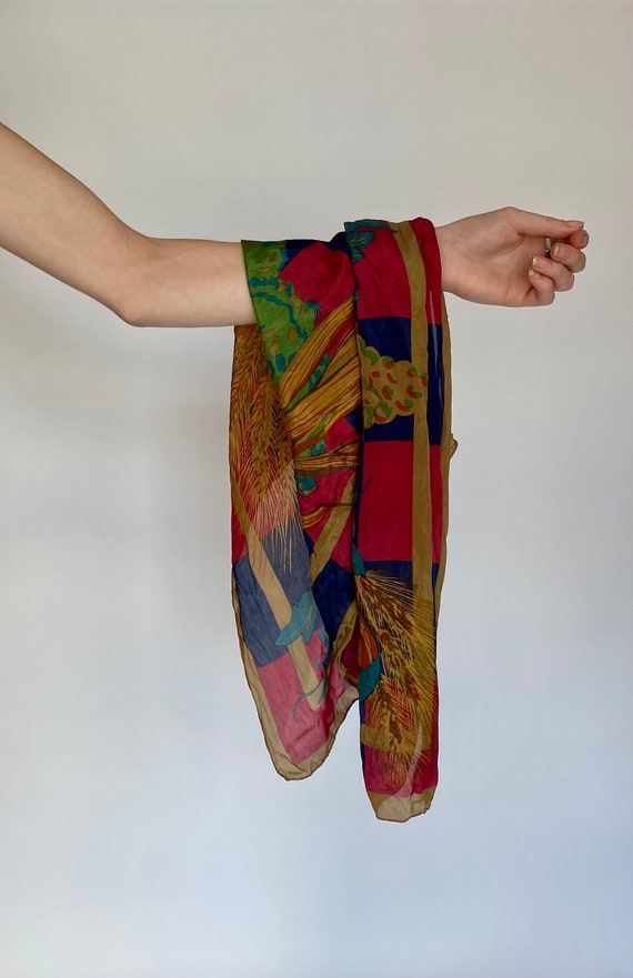 Vintage Silk Colourful Fall Scarf - image 7