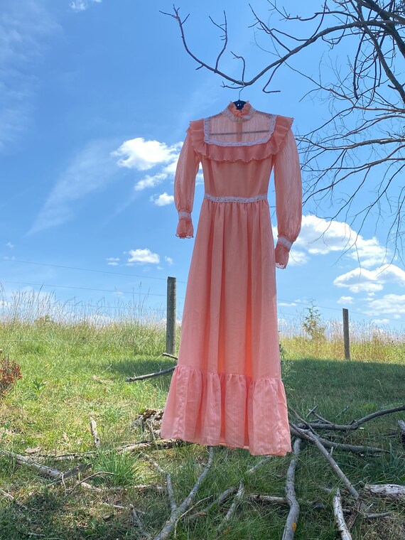 open lace back dress 90s Cream Pink Gingham Handmade Prairie Dress / XS  Wildhoneygoods