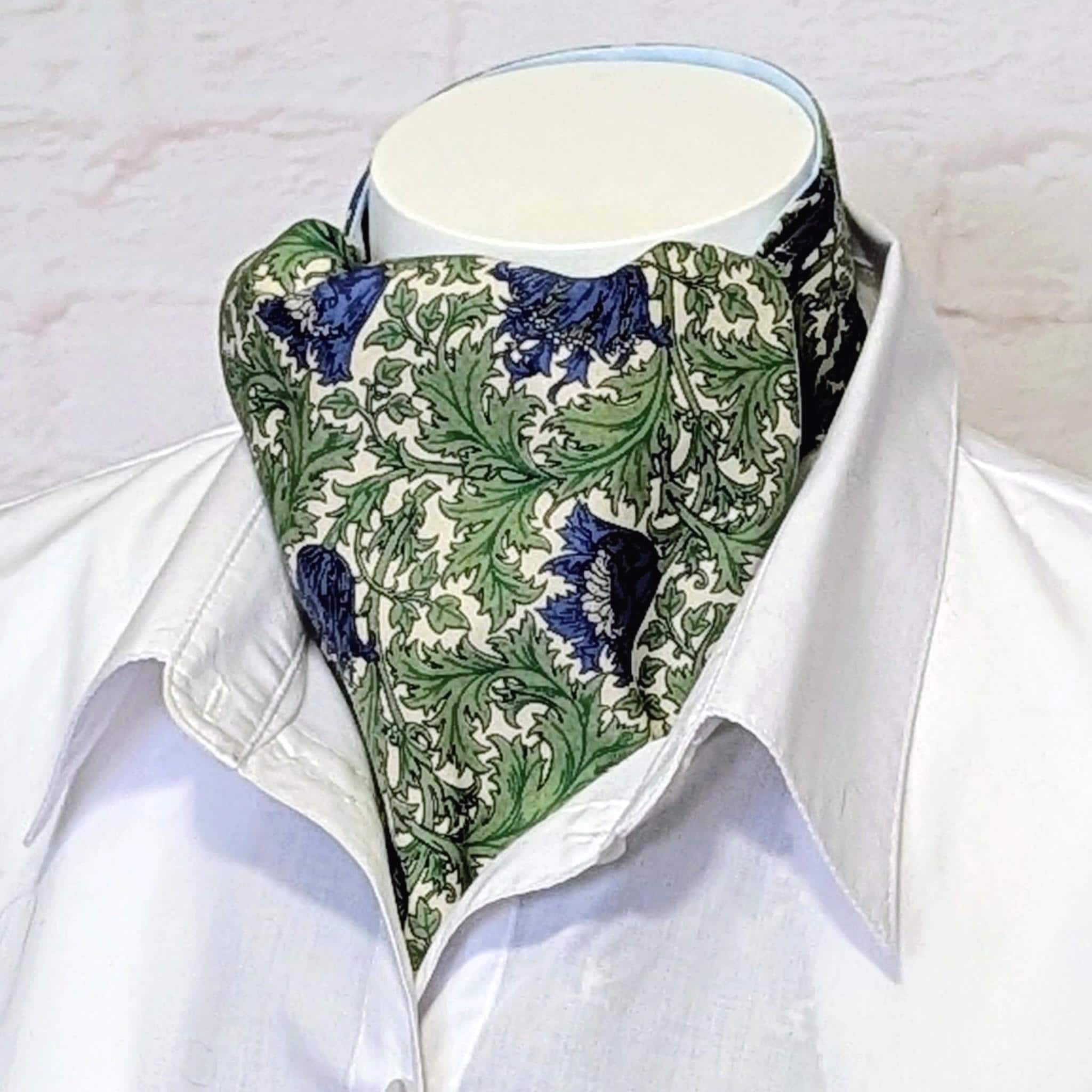 Cotton Ascot Cravat for Men, William Morris Floral Print, Handmade Victorian Style Gift