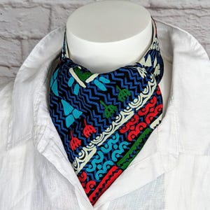Cravatta Ascot con stampa azteca blu, 100% cotone di qualità, cravatta casual, accessori da uomo, per matrimonio, anniversario, per lui