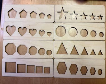 PreWriting Shape Tracing Stencils Set, Wooden Montessori Educational Toy, Montessori educational toys for 3 year old, Montessori wooden gift
