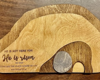 Rustic He is Risen Table Decor, Christian wall desk decor indoor, Easter decor farmhouse, Easter mantel decor, hand made Jesus empty tomb
