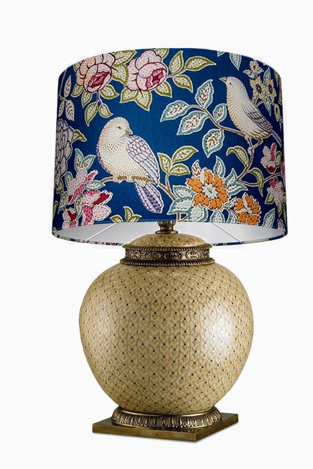 Classic Heritage Look Lampshade Textured Luxury Fabric With Classic Heritage Look Lampshade, Bird Print Lamp Shades