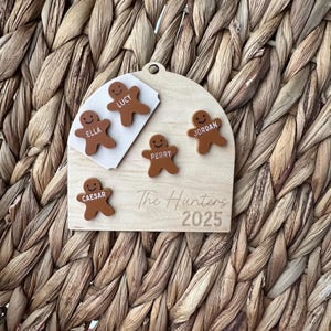 Gingerbread Family Christmas Ornament: Acrylic & Maple Wood