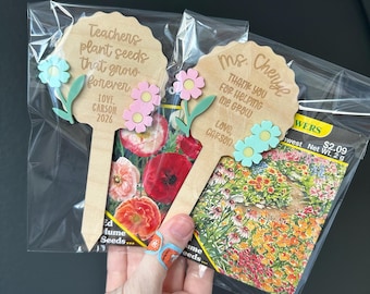 Personalized Teacher Bus Driver Plant Stake and Seed Gift Set, Helping Me Grow Keepsake