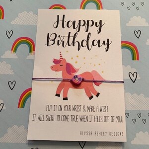 Girl Happy Birthday Card Unicorn Flower Thank You Gift Wish Charm Bracelet Celebration Party Favors Party Gift Bulk Unique Card