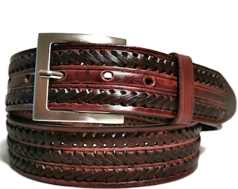 Brown leather belt, braided belt, casual belt, casual belt