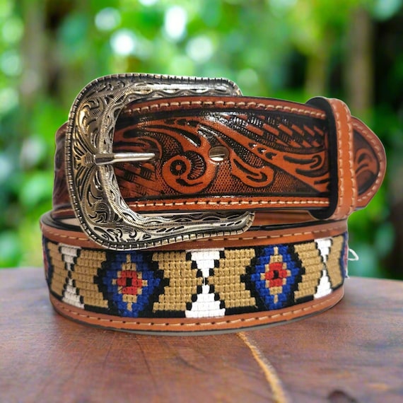 Embossed Brown Leather Belt: Vintage Rodeo Cowgirl Style - Etsy display picture 1