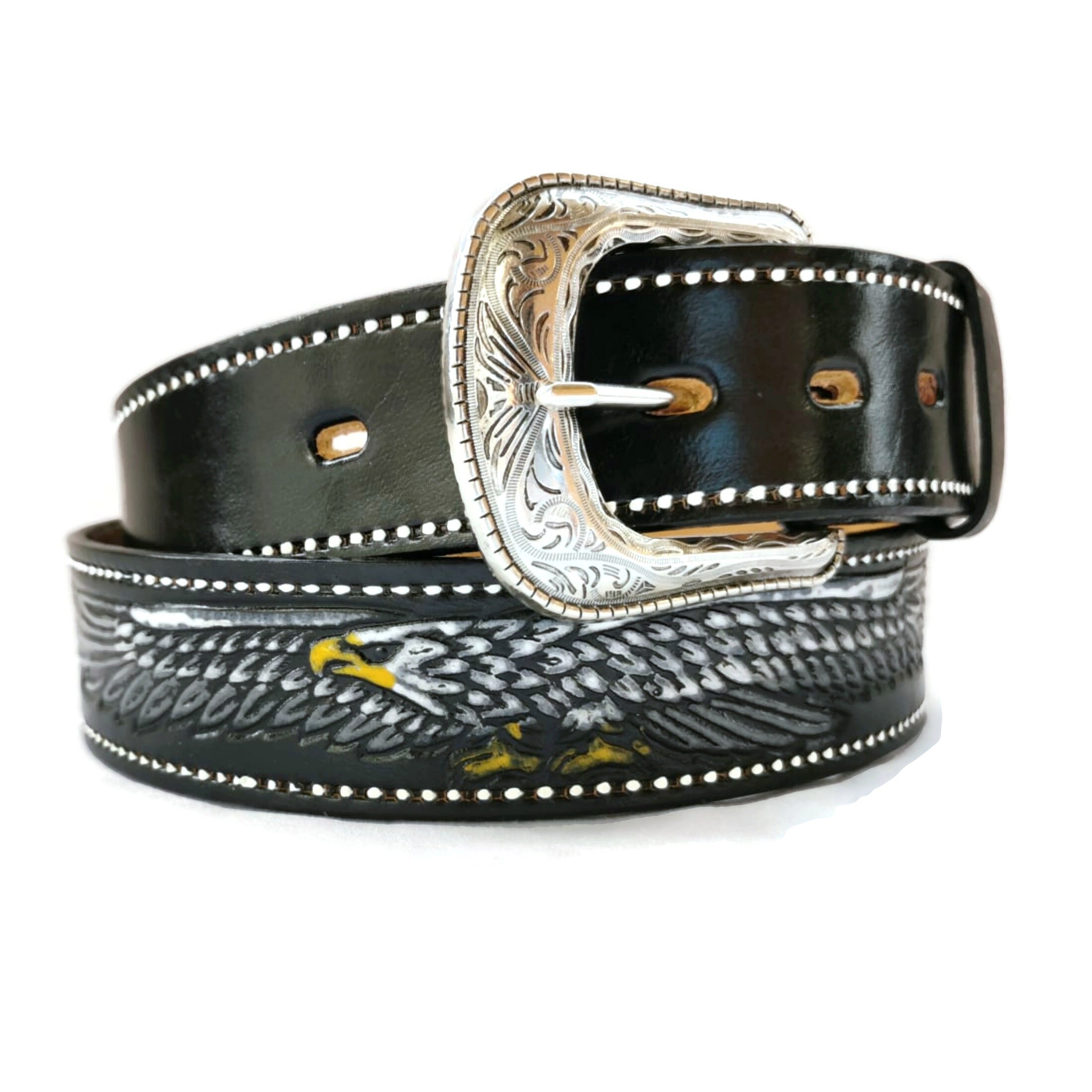 Western Leather Belt for Men Embossed Belt Handmade Etsy