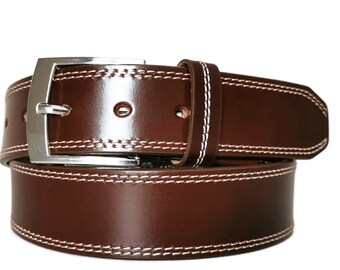 Full Grain Brown Leather Belt for Men: Handcrafted,    Casual  Dress Belt