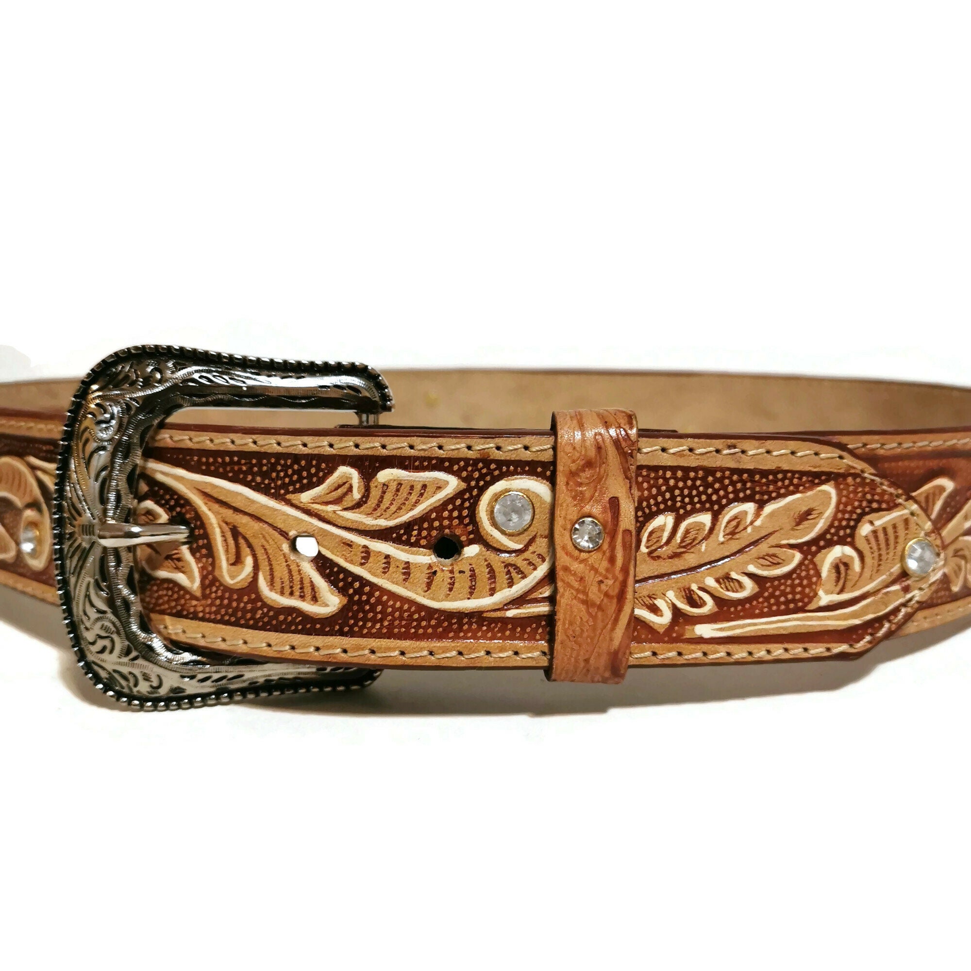 Estilo Emporio Embossed Leather Belt Western Boho Handmade Embossed Western Belt Made from Saddle Leather  main image 2