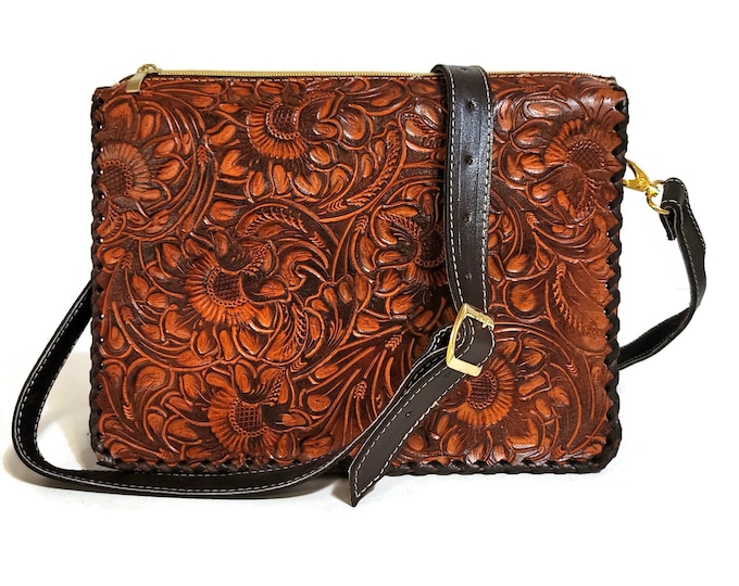 Hand Tooled Leather Bag for women ,  brown leather purse,Gift for Her