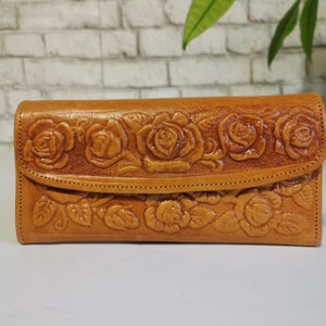 Cartera de piel para mujer para tarjetas, cartera floral en relieve, Rodeo Retro Vintage, regalo de Rodeo para niñas, Boho, cartera con cremallera.
