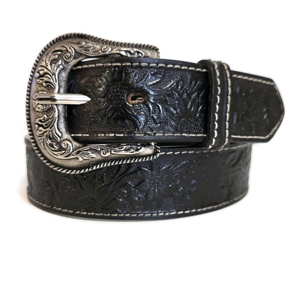 Embossed Floral Leather Belt: Handmade Western Boho Style - Etsy display picture 3