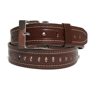 Brown leather belt for men, handmade with full grain leather, Prom belt,  Casual belt for Jeans, with removable buckle, gift for him
