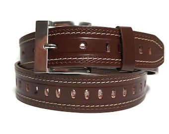 Handmade Brown Full Grain Leather Belt: Men's Casual Jeans Belt