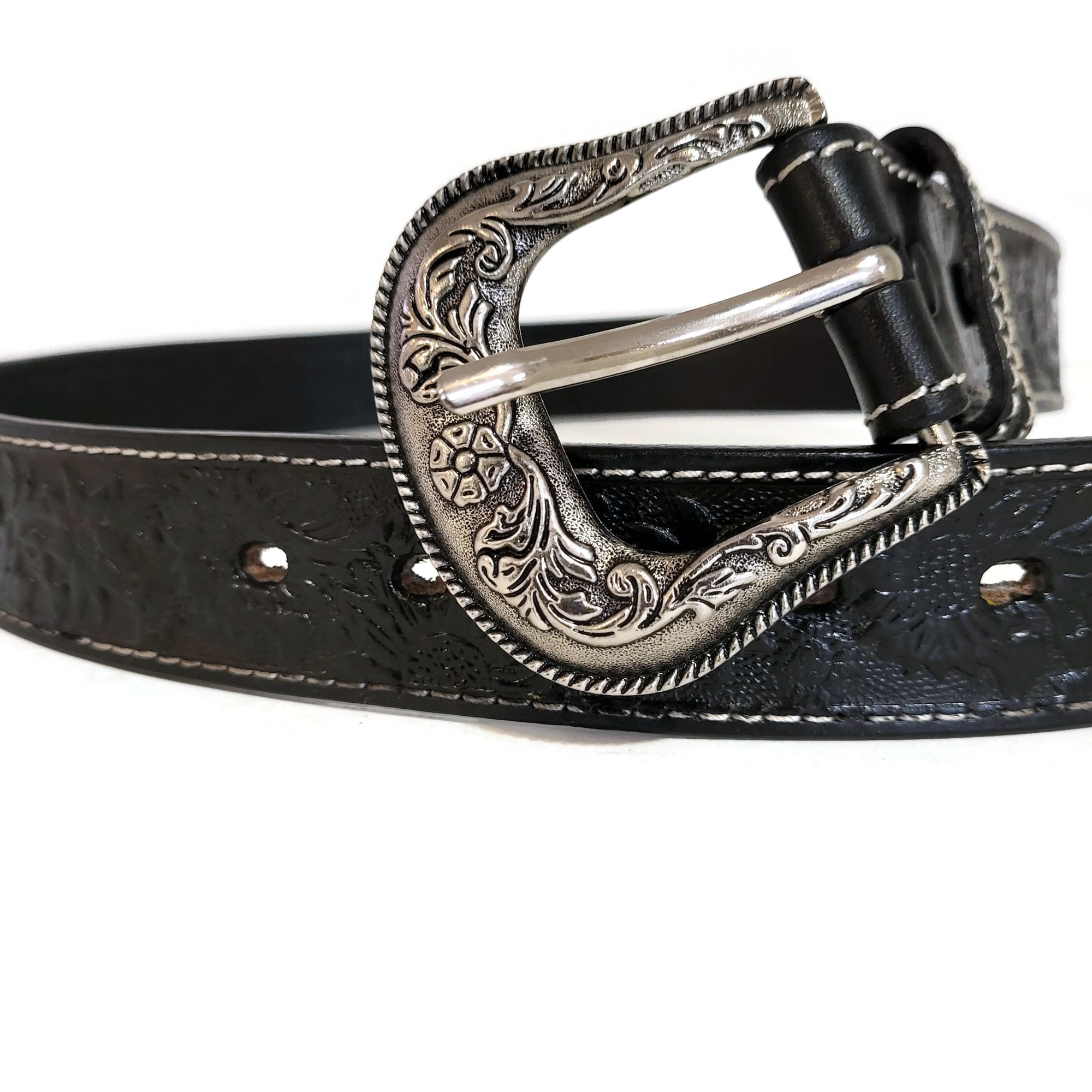Embossed Floral Leather Belt: Handmade Western Boho Style - Etsy display picture 3