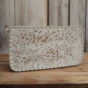 Sac en cuir repoussé à la main pour femme, sac blanc, sac à bandoulière, vintage rétro rodéo, cadeau rodéo pour filles, sac de cow-girl, boho boho