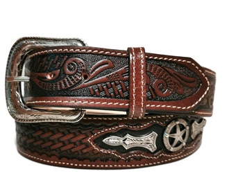 Handmade Brown Leather Western Belt: Mens Rodeo Cowboy Style