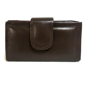 Cartera de cuero para mujer hecha a mano con cuero genuino para tarjetas de crédito, billetera pequeña de tres pliegues, marrón