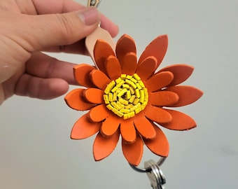 Leather Sunflower Keychain Bag Charm Gift for Women, Handcrafted