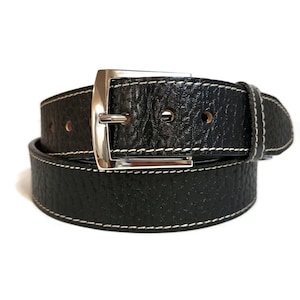 Black Leather Belt With Copper Square Buckle, 1.5