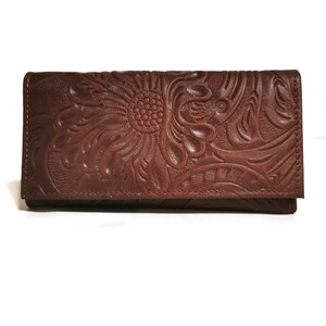 Portefeuille pour femme, cuir véritable, Rodeo Retro vintage, cadeau Rodeo mama, boho, boho, portefeuille marron, portefeuille pour cartes, floral en relief
