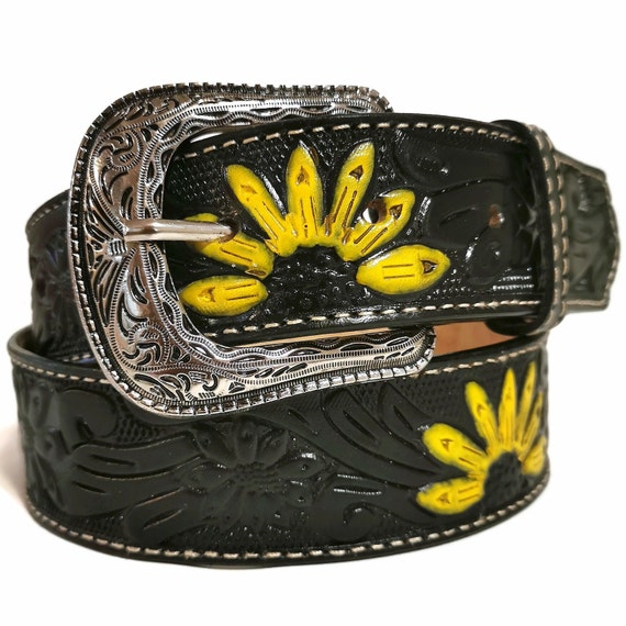 Handmade Sunflower Leather Belt: Western Cowgirl Embossed  display picture 2
