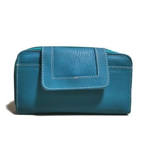 Cartera azul para mujer, Cartera grande para tarjetas, Hecha a mano, Cartera con bolsillo con cremallera para monedas, Para tarjetas, Minimalista, Turquesa, Regalo para ella