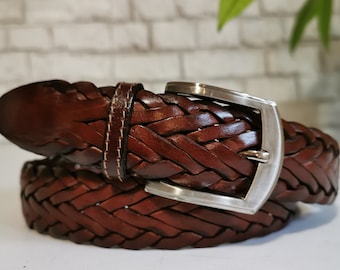 Leather Belt Handmade, Braided Leather Belt, Brown belt , Genuine Leather Belt, Real Leather Belt, Casual Belt, Gift for Him