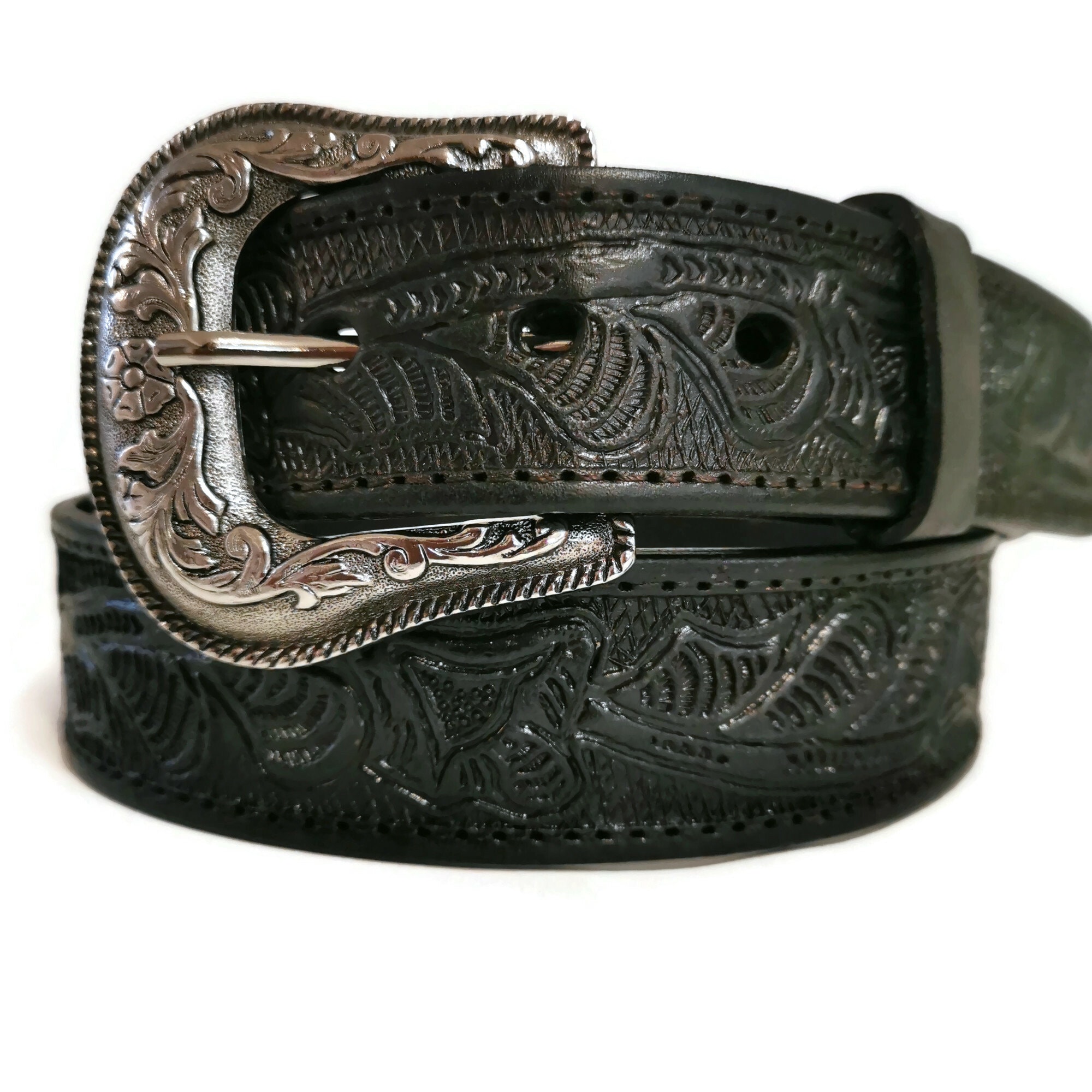 Handmade Embossed Leather Belt: Western Boho Style  display picture 1