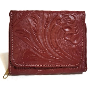 Cartera de piel para mujer con cremallera, hecha a mano con piel auténtica, cartera roja con cremallera para dinero en efectivo.