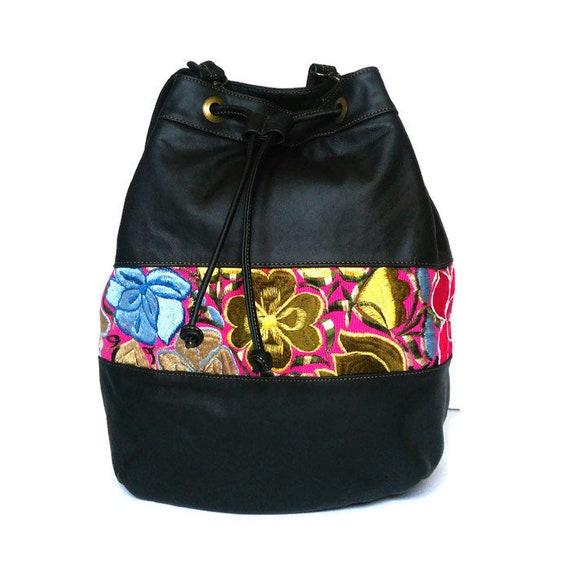 Colorful Embroidered Backpack/Leather & Floral Drawstring Bag Amazon.com | Jursccu Full Embroidered Backpack Purse for  main image 2
