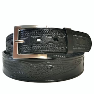 Handmade Leather Cowboy Belt: Men&#39;s Western Belt with Eagle Buckle