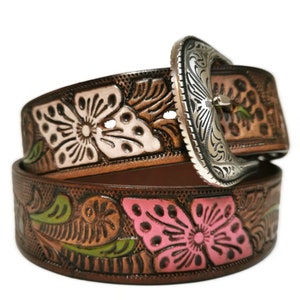 LEATHER BELT for WOMEN, Handmade, Western, Boho , With Removable Buckle, Brown , Embossed, Bohemian, Gift for Her image 2