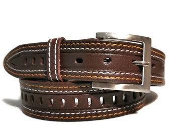 Handmade Full Grain Brown Leather Belt: Casual Jeans Belt