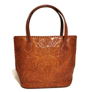 Handmade Tooled Leather Tote Bag: Vintage Cowgirl Style