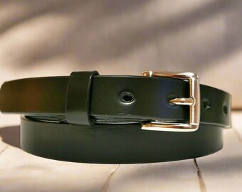 Ceinture fine en cuir noir pour femme : boucle pleine fleur amovible