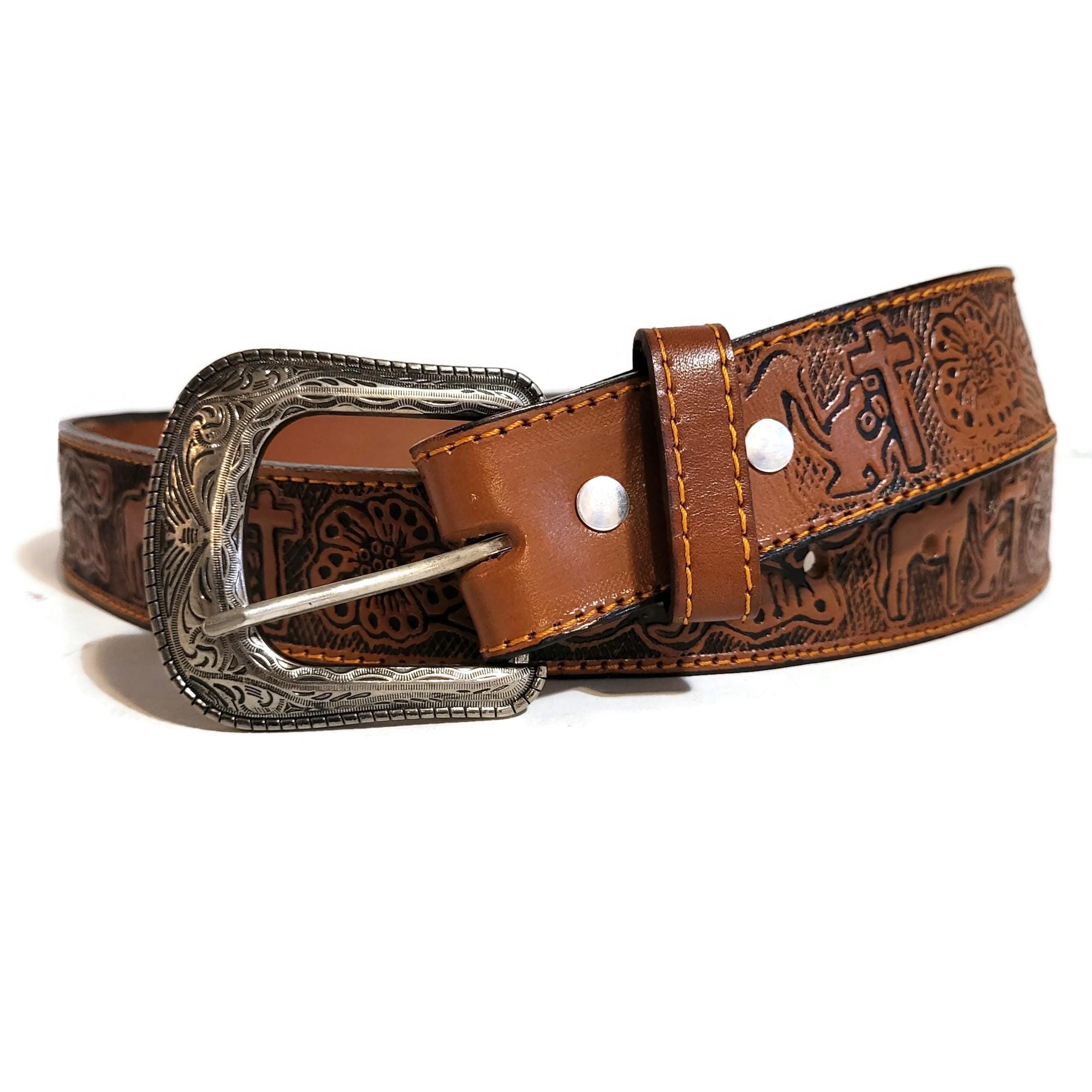 Handmade Embossed Leather Belt: Western Boho Style 