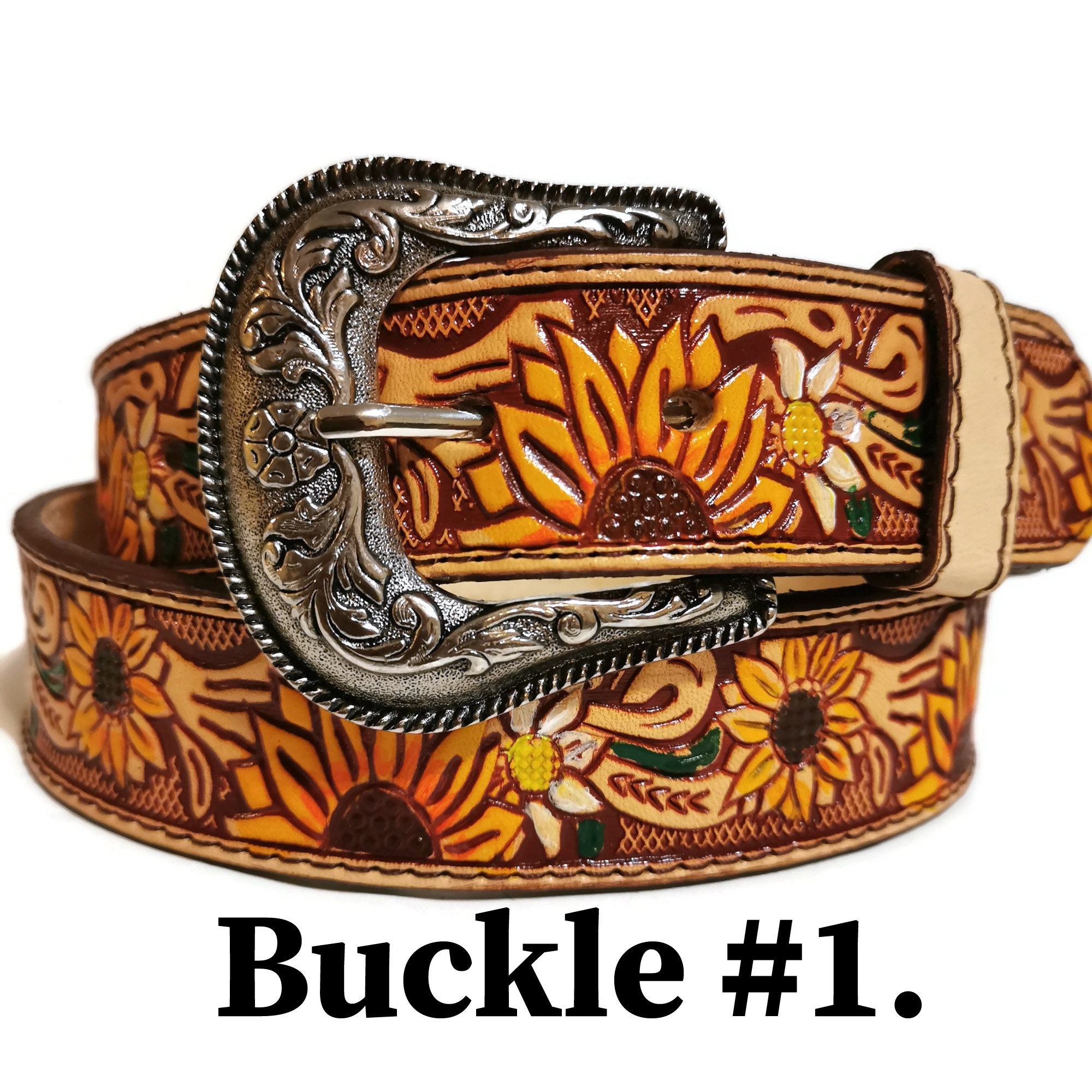 Nocona Painted Sunflower‎ Tooled Leather Western Belt Women’s Size 24 XXS Nocona Women main image 2