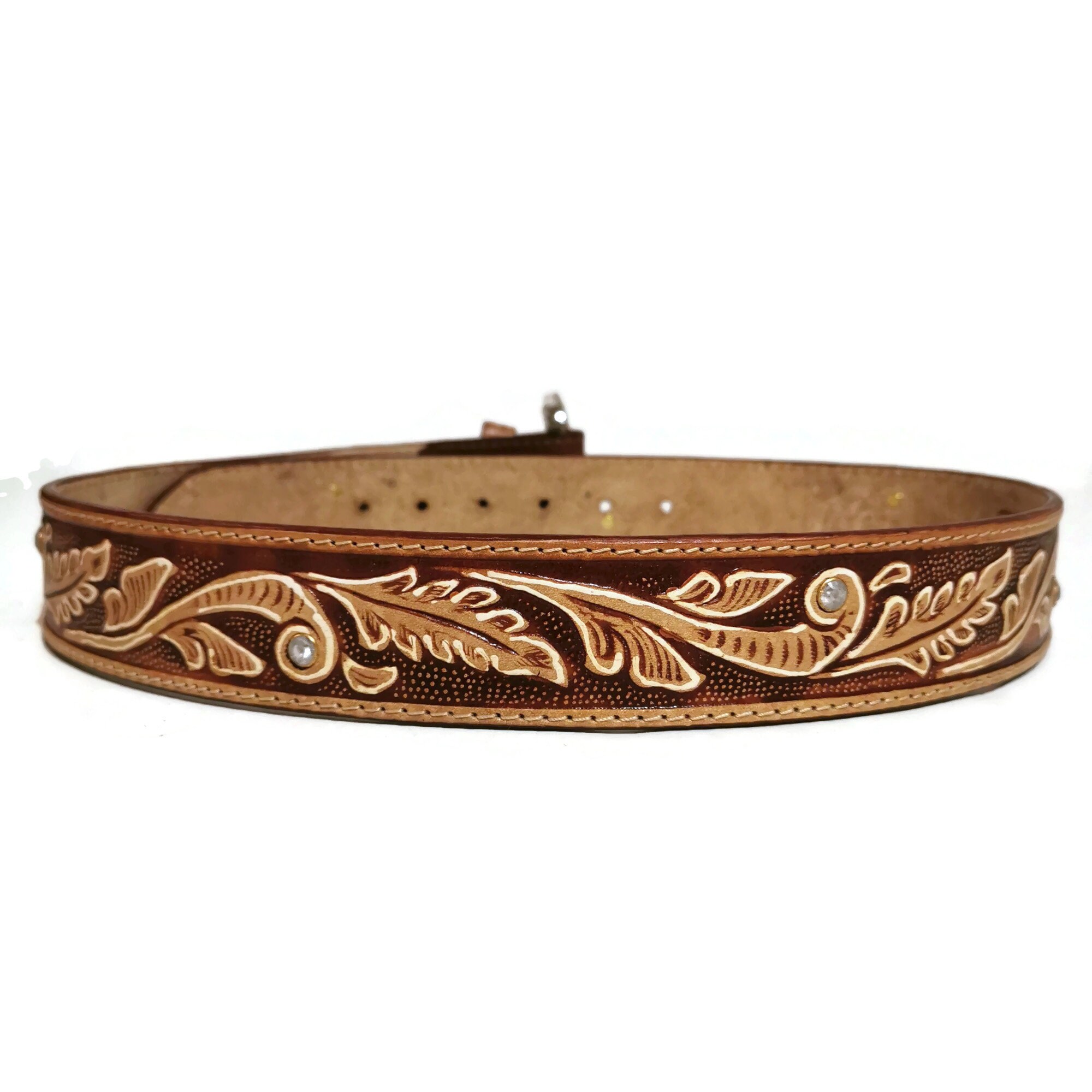 Estilo Emporio Embossed Leather Belt Western Boho Handmade Embossed Leather Belt: Western Boho Style  main image 4
