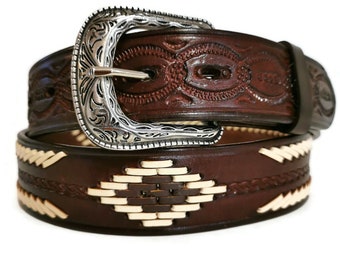 WESTERN BELT , Mens leather Belt , Handmade ,  With Removable Buckle, Brown Belt, Cowboy