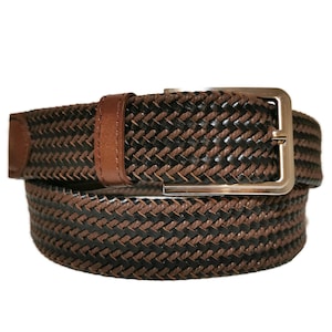 Braided Brown Leather Belt: Men&#39;s Casual Woven Design