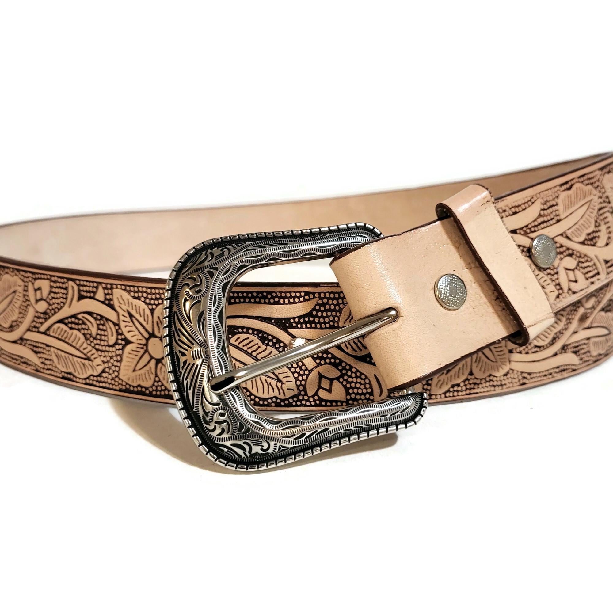 Brown Floral Leather Belt: Handmade Boho Cowgirl Style - Etsy